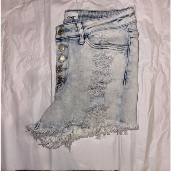 VERVET DENIM DISTRESSED PRE-OWNED SIZE MEDIUM THE NIKKI IN ACID WASH BUTTON FLY - Picture 3 of 3
